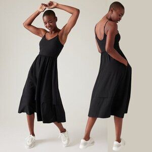 Athleta Elation V-neck Hybrid Midi Dress - Black - Size Medium